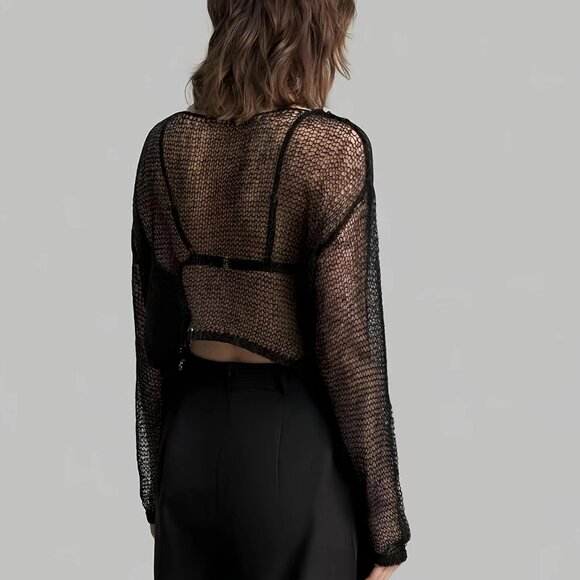 HOST PICK Knitted Long Sleeves Crop Top Black - Picture 4 of 10